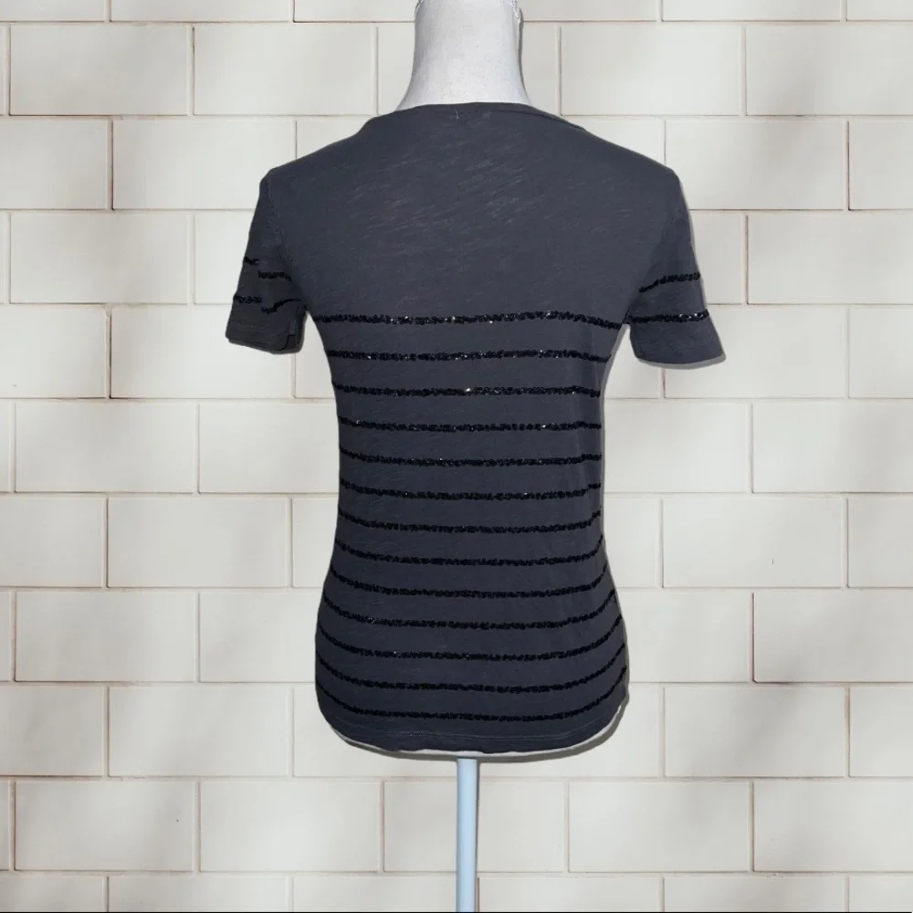 J. Crew Charcoal Gray Sequin Stripe Tee